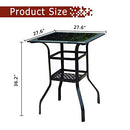 Festival Depot 3ft Bar Height Patio Bistro Table Tempered Glass Top Metal Table w/Storage Support Shelf Steel Outdoor Furniture (27.6"x 27.6"x 36.2"H)