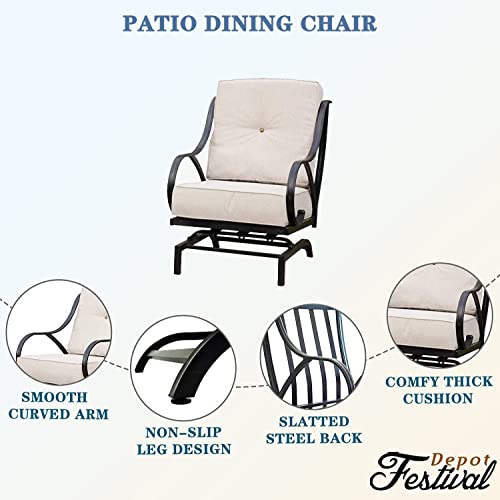 Festival Depot 1 Patio Sofa Chair with Thick Cushions Metal Frame Outdoor Furniture for Bistro Deck Garden (Beige)