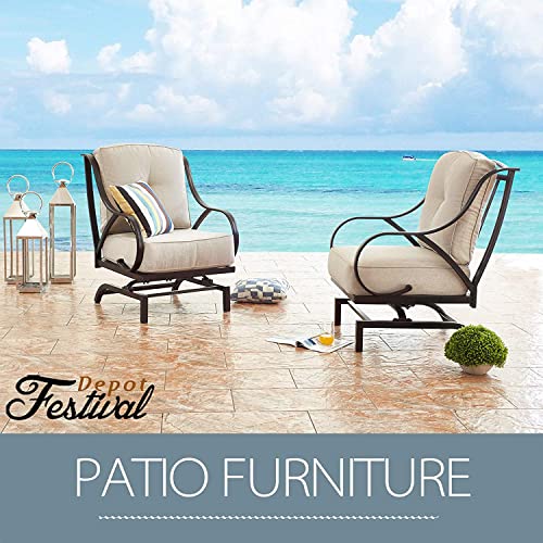 Festival Depot 1 Patio Sofa Chair with Thick Cushions Metal Frame Outdoor Furniture for Bistro Deck Garden (Beige)