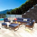 Festival Depot 9 Pcs Patio Conversation Sets Outdoor Furniture Sectional Sofa with All-Weather PE Rattan Wicker Chair,Loveseat Coffee Table and Thick Soft Removable Couch Cushions(Blue)