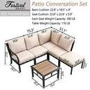 Festival Depot 6 Pieces Patio Conversation Set Sectional Corner Chair Ottoman with Cushions and Side Table All Weather Metal Outdoor Furniture for Deck Garden, Beige