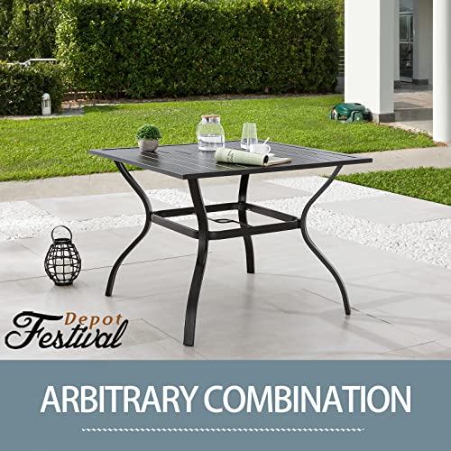 Festival Depot Patio Dinning Table with 1.61" Umbrella Hole Outdoor Metal Table for Garden Poolside Deck (Square)