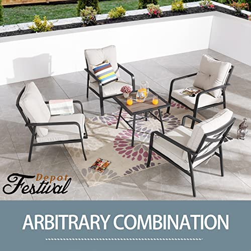 Festival Depot Patio Side Table Square Coffee Table All-Weather Outdoor Furniture with Wood- Grain Desktop and Metal Frame for Porch Poolside Deck Garden (25.2" x 25.2" 22.8")