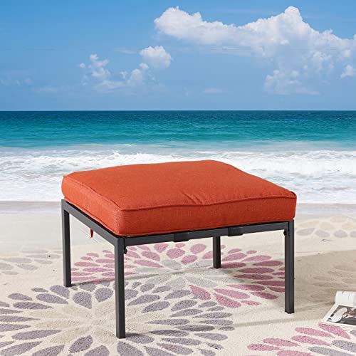 Festival Depot Patio Ottoman with Metal Footstool Thick Cushion All Weather Sectional Conversation Furniture for Backyard Pool Deck Garden (Red)