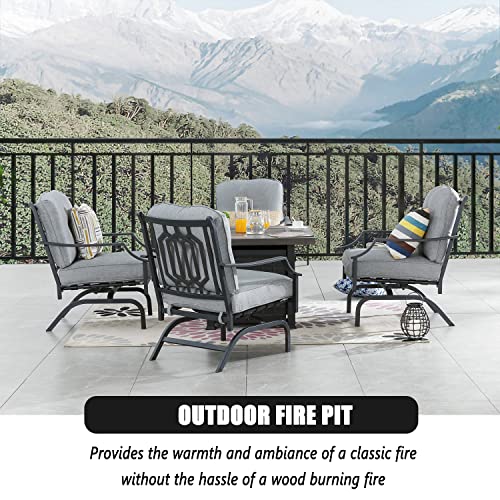 Festival Depot Patio Conversation Set Outdoor Furniture 50,000 BTU Propane Fire Pit Table Gas and Armrest Chair with Thick & Soft Cushions for Garden, Pool, Backyard