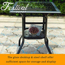 Festival Depot 3ft Bar Height Patio Bistro Table Tempered Glass Top Metal Table w/Storage Support Shelf Steel Outdoor Furniture (27.6"x 27.6"x 36.2"H)