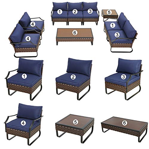 Festival Depot 9 Pcs Patio Conversation Sets Outdoor Furniture Sectional Sofa Loveseat with All-Weather PE Rattan Wicker Chair Coffee Table and Soft Removable Couch Cushions(Blue)