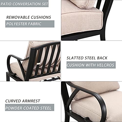 Festival Depot 6 Pieces Patio Conversation Set Sectional Corner Chair Ottoman with Cushions and Side Table All Weather Metal Outdoor Furniture for Deck Garden, Beige