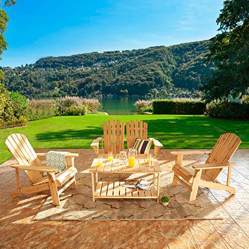 Charming 4 Piece Wooden Adirondack Patio Set with Loveseat and Coffee Table