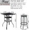 Sports Festival 3 Pcs Patio Bistro Height Set Outdoor Furniture, Backless Bar Stool Chair with Round Seat, Foot Pedals and Square Metal Frame Steel Tempered Glass Top Table for Deck Garden Lawn